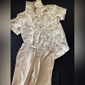 Eddie Bauer Beige Floral Shirt and Shorts kids Set size 6